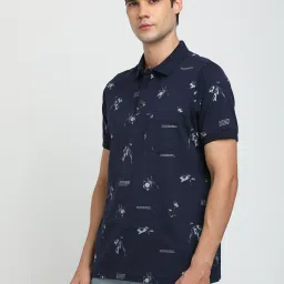 Turtle Navy Knitted Slim Fit Printed Polo T-Shirt image 3