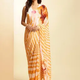 navyasa by liva Yellow Printed Saree With Unstitched Blouse-picture-21