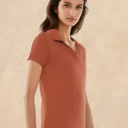 RAREISM Rust Cotton Blend Solid Short Sleeves Polo T-Shirt-image-25