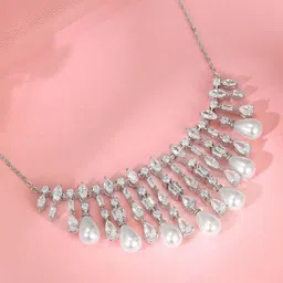 GIVA 925 Sterling Silver Rhodium-Plated Stone Studded & Beaded Glamour Glow Necklace-picture-28