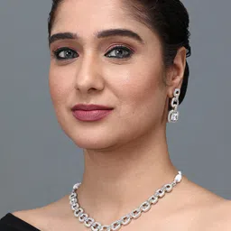 justpeachy Rhodium Plated AD Studded Jewellery Set image 1