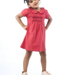 ZACH &KIKI Girls Red Woven Solid Dress-image-68