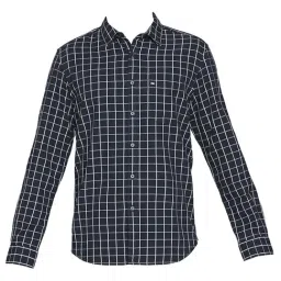 Basics Navy Cotton Slim Fit Checks Shirt image 4