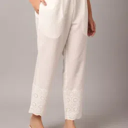 Cantabil Off White Cotton Embroidered Regular Fit Pants image 4