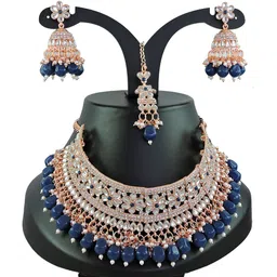 Anouk Rose Gold-Plated Artificial Stone-Studded & Beaded Jewellery Set With Maangtikka-picture-40