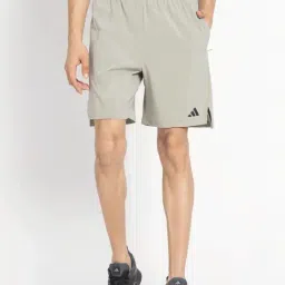 Adidas Olive Regular Fit Logo Printed Sports Shorts-image-0