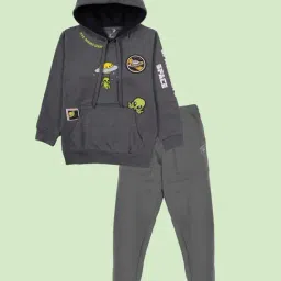 Kiddopanti Boys Dull Grey & Dark Grey Printed Sweatshirt with Trackpants-picture-31