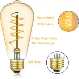 OML Spiral LED Bulb 6 W Warm White Bulb Base E26/E27 for Decoration, Restaurant, Home, OML_ST64_6W _LED image 2