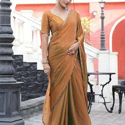 Sanwariya Silk Solid Beads and Stones Pure Chiffon Saree image 4