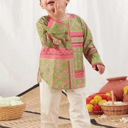 Vivedkids Boys Floral Printed Regular Pure Cotton Kurta with Pyjamas image 4