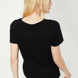 max Women Solid Round Neck Pure Cotton Black T-Shirt image 4