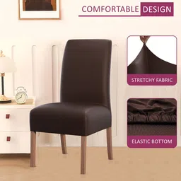 Kuber Industries 8-Pcs Brown Textured Stretchable Dining Table Chair Covers image 2