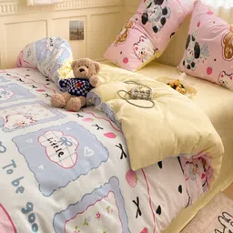 JC HOME Yellow & Blue Cartoon Characters Polycotton 3 Piece Double King Regular Bedding Set image 5