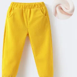 Kookie Kids Cotton Full Length Solid Color Lounge Pant with Bear Embroidery - Yellow-image-19