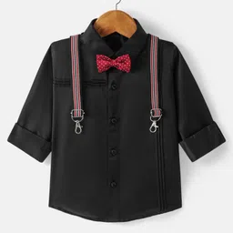 Robo Fry  Full Sleeves Pleated Solid Party Shirt with Bow & Suspender - Black-image-70