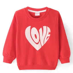 Babyhug Cotton Knit Full Sleeves Sweatshirt With Heart Print - Red-image-48