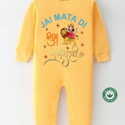 BLUSHES Navaratri Theme 100% Cotton Full Sleeves Jai Mata Di Text Printed Romper - Yellow-picture-12
