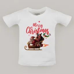 FFlirtygo Christmas Theme Cotton Half Sleeves Merry Christmas With Ride Printed T-Shirt - White-picture-18