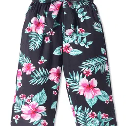 CrayonFlakes Floral Printed Belted Palazzo - Black-image-34