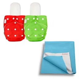 AEREX Reusable Baby Cloth Diapers For 6 Months to 3 Years With 2 Insert Pad With Anti-Piling Fleece Extra Absorbent Instant Baby Dry Sheet Leak Proof Washable Diaper Baby Bed Protector image 1
