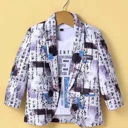 Radutu Full Sleeves Abstract Printed Blazer With Tee Set - Multi Colour & White-picture-14