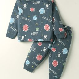 CUCUMBER Sinker Knit Full Sleeves Co-ords Night Suit with Space Theme Print - Charcoal Grey-picture-27