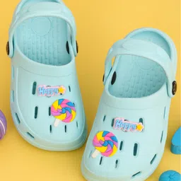 Yellow Bee Solid Perforated Slingback Clogs With Candy Charms - Blue-picture-26