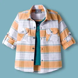 Dapper Dudes Full Sleeves Checked Shirt With Attached Tee - Bottle Green-image-88