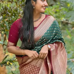 CANIZZARO Woven Design Zari Silk Blend Handloom Banarasi Saree-picture-19