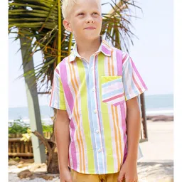 Jilmil Jilmil Boy's Neon Stripes Half Sleeve Cotton Shirt image 3