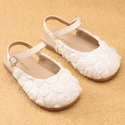 Babyoye Velcro Closure Ballerina with Floral Applique - White image 2