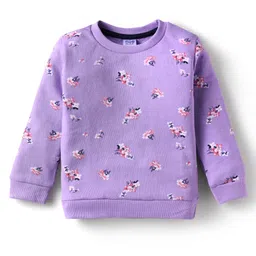 Simply Looper Knit Full Sleeves Co-ords Night Suit With Floral Print - Lavender image 2