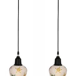 1ST TIME White & Yellow 2 Pieces Textured Bell Shaped Hanging Ceiling Lamps-image-29