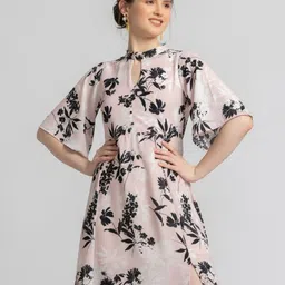 JULO Floral Print Halter Neck Flared Sleeve Maxi Dress image 5