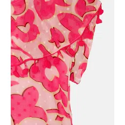 Kiddopanti Half Sleeves Abstract Printed & Pom Pom Lace Detailed Top - Pink image 5