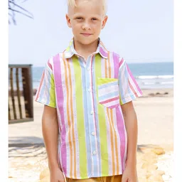 Jilmil Jilmil Boy's Neon Stripes Half Sleeve Cotton Shirt image 5