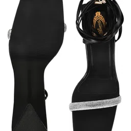 Shoetopia Rhinestones Embellished Tie Up Heeled Sandals - Black image 5