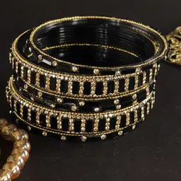 ZULKA Set Of 6 Zircon Diamonds Studded & Beaded GlassBangles image 3