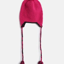 MayRa Knits Pack Of 2 Hand Knitted Tortoise Designed & Pom Pom Embellished Caps - Pink & Black image 5