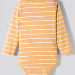 Bonfino 100% Cotton Knit Full Sleeves Onesies With Animal Print & Applique Pack of 3 - White Light Orange & Light Blue image 5