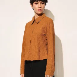 Only Brown Polyester Solid Long Sleeves Shirt image 3