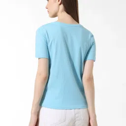 Only Blue & White Cotton Graphic Print T-Shirt image 3