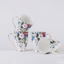 Golden Queens Multicolor Bone China Floral Hues Mugs With 24K Gold Detailing (300ml) - Set of 2 image 3