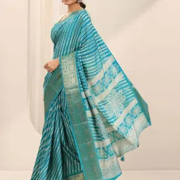 Libas Turquoise Leheriya Print Saree with Unstitched Blouse image 3