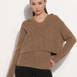 SHOWOFFFF Brown Solid Tank Top & Sweater-image-91