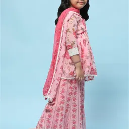 BIBA Girls Pink Floral Print Kurta, Gharara with Dupatta image 3