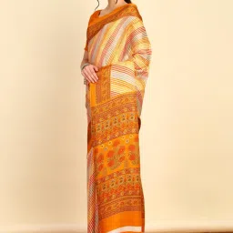Soch Womens Mustard Striped Print Art Silk Saree image 3