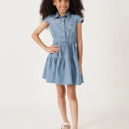 One Friday Kids Blue Cotton Dress-image-34
