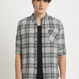 The Bear House Grey Cotton Slim Fit Checks Shirt-picture-24