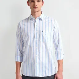 arrow sport Arrow Sports Blue Cotton Slim Fit Striped Shirt-picture-21